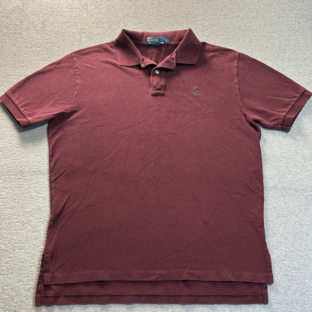Polo Ralph Lauren Polo Shirt Mens Large Burgundy Green Pony 100% Cotton Vintage